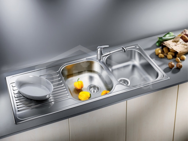 stainless kitchen sink with drainboard