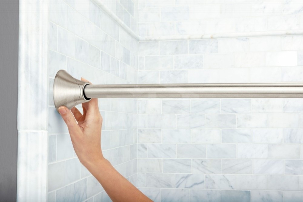 Moen Adjustable Tension Curved Shower, How To Install Shower Curtain Rod On Ceramic Tile